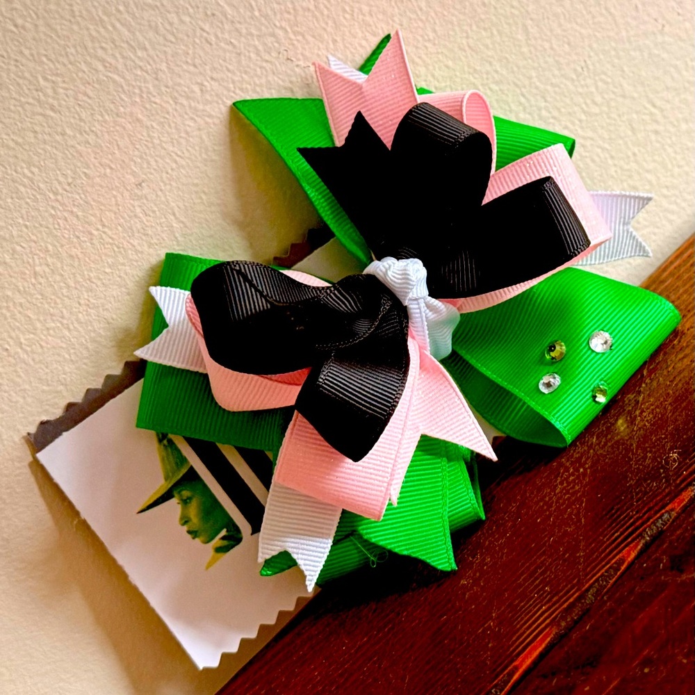 WICKED layered boutique hair bow - accessory - POPULAR pink and green!